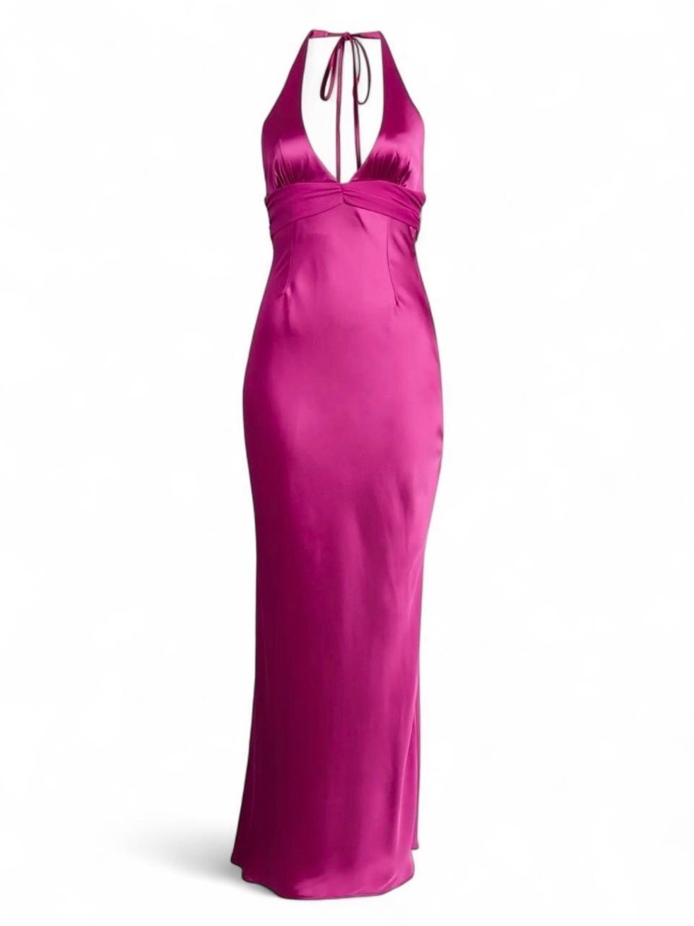 Women's Halter Satin Maxi Dress in Magenta